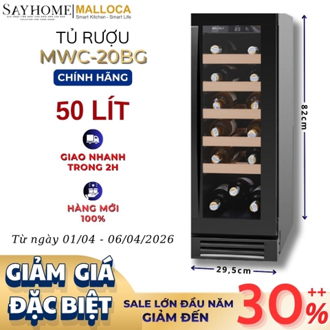 Tủ rượu MALLOCA MWC-20BG độc lập hoặc âm tủ 50L (20 chai) - Hàng chính hãng