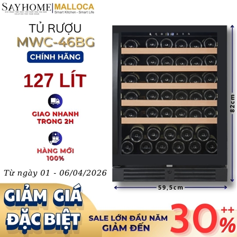 Tủ rượu MALLOCA MWC-46BG độc lập hoặc âm tủ 127L (46 chai) - Hàng chính hãng