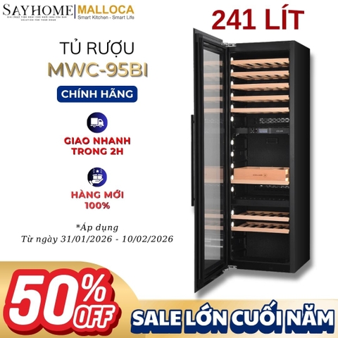 Tủ rượu MALLOCA MWC-95BI độc lập hoặc âm tủ 241L (95 chai) - Hàng chính hãng