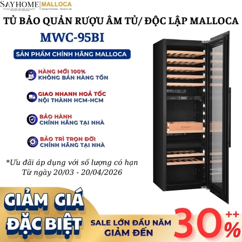 Tủ rượu MALLOCA MWC-95BI độc lập hoặc âm tủ 241L (95 chai) - Hàng chính hãng