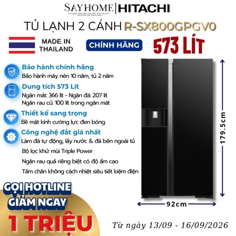 Tủ lạnh Side by Side 2 cánh màu đen Hitachi R-SX800GPGV0 573 Lít - Hàng chính hãng