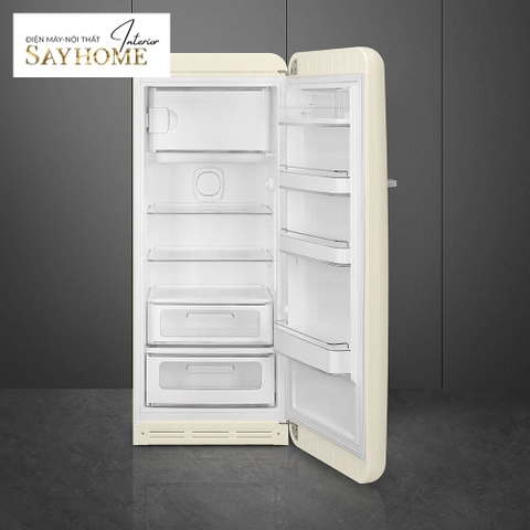 Tủ lạnh SMEG FAB28RCR6 270 lít màu kem — khoang tủ mở cửa
