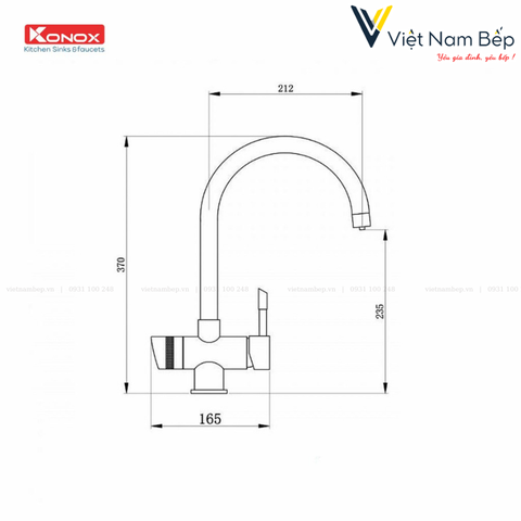 Vòi rửa bát ba đường nước Trim-Water Grey - Chính hãng KONOX