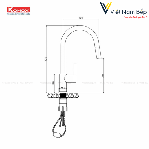 Vòi rửa bát dây rút Alto Chrome - Chính hãng KONOX