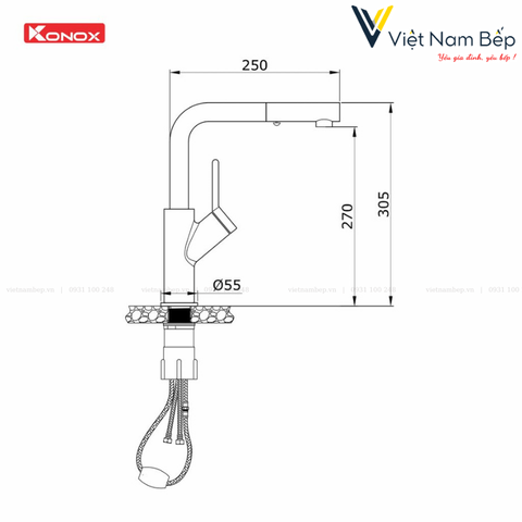 Vòi rửa bát dây rút Artan Black - Chính hãng KONOX