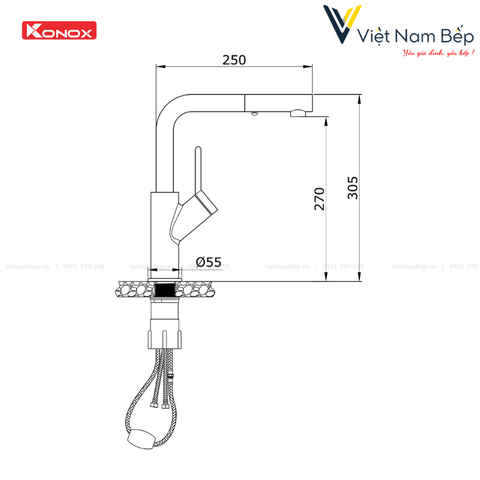 Vòi rửa bát dây rút Artan Grey - Chính hãng KONOX