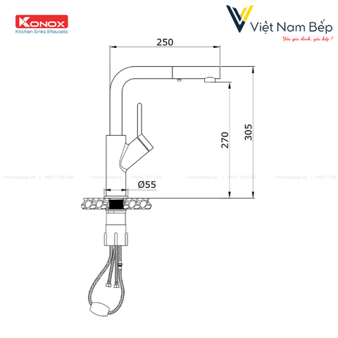 Vòi rửa bát dây rút Artan Rose Gold - Chính hãng KONOX