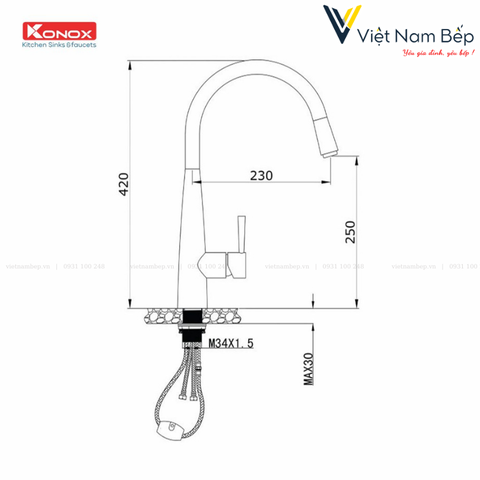 Vòi rửa bát dây rút KN1901C - Chính hãng KONOX