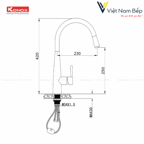 Vòi rửa bát dây rút KN1901N - Chính hãng KONOX