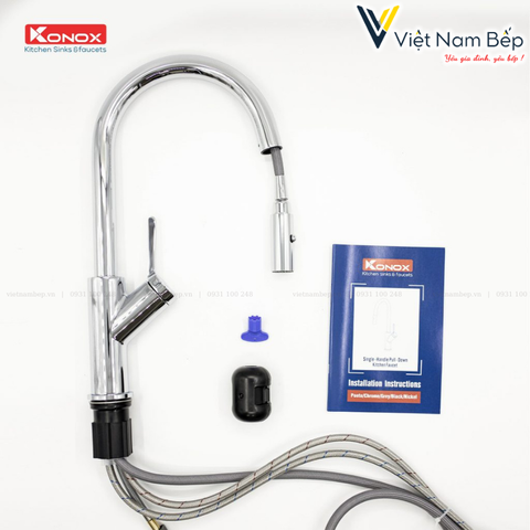 Vòi rửa bát dây rút Ponte Chrome - Chính hãng KONOX