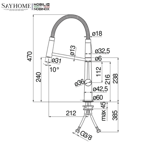 Vòi rửa chén NOBILI LEVANTE NB306B cần mềm - Hàng chính hãng