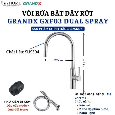 Vòi rửa chén GRANDX GXF03 DUAL SPRAY - Hàng chính hãng