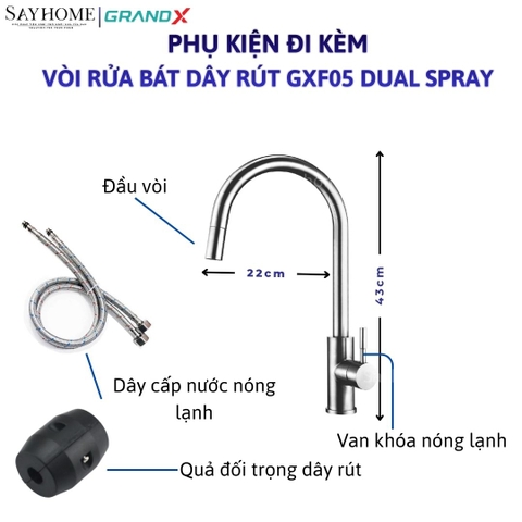 Vòi rửa chén GRANDX GXF05 DUAL SPRAY - Hàng chính hãng