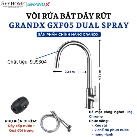 Vòi rửa chén GRANDX GXF05 DUAL SPRAY - Hàng chính hãng