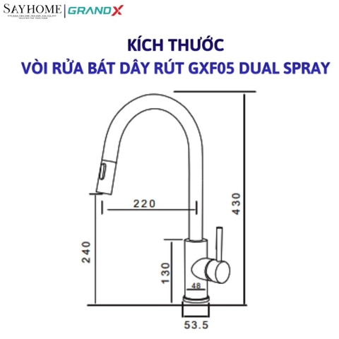 Vòi rửa chén GRANDX GXF05 DUAL SPRAY - Hàng chính hãng