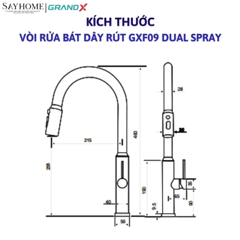 Vòi rửa chén GRANDX GXF09 DUAL SPRAY - Hàng chính hãng