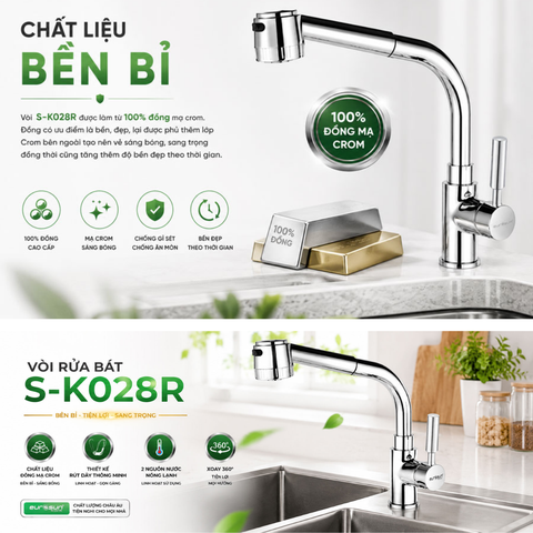 Vòi rửa chén bát EUROSUN S-K028R - Chính hãng