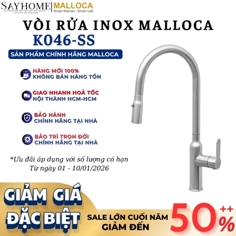 Vòi rửa chén inox MALLOCA K046-SS dây rút - Hàng chính hãng