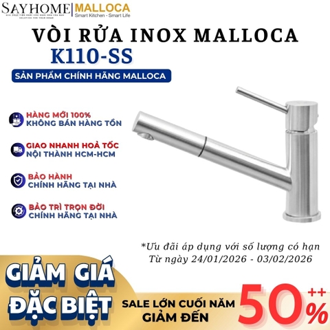 Vòi rửa chén inox MALLOCA K110-SS dây rút - Hàng chính hãng