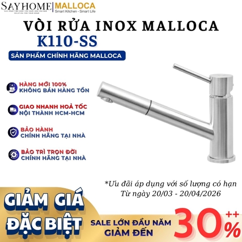 Vòi rửa chén inox MALLOCA K110-SS dây rút - Hàng chính hãng