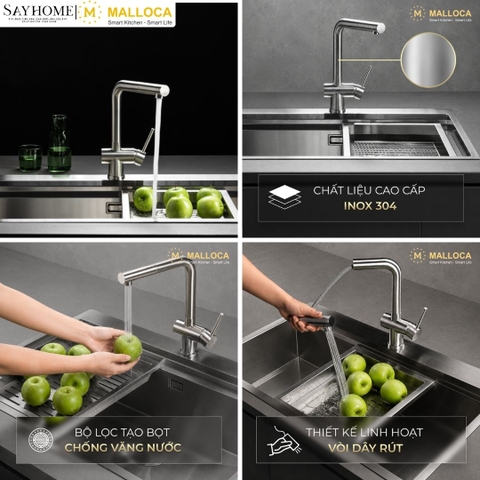 Vòi rửa chén inox MALLOCA K103-SS dây rút tại Thành phố Hồ Chí Minh