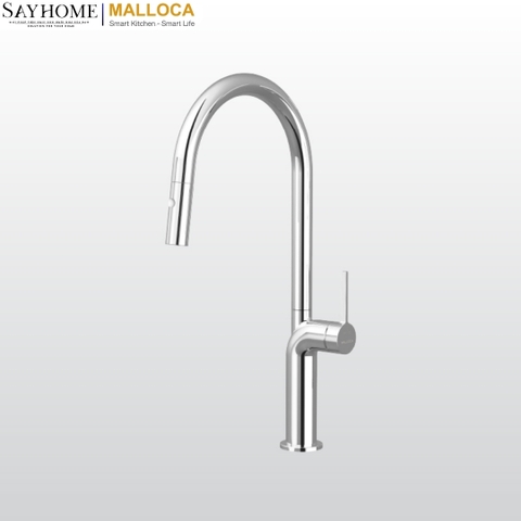 Vòi rửa chén MALLOCA K2203-CR dây rút mạ Chrome 2 nguồn nóng, lạnh - Hàng chính hãng