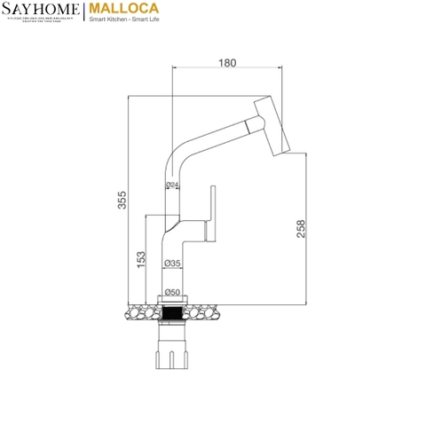 Vòi rửa chén MALLOCA K2206-CR dây rút mạ Chrome 2 nguồn nóng, lạnh - Hàng chính hãng