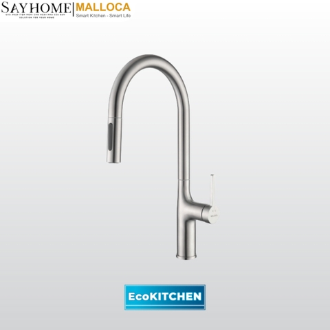 Vòi rửa chén MALLOCA K1726-SS dây rút 2 nguồn nóng, lạnh inox 304 - Hàng chính hãng