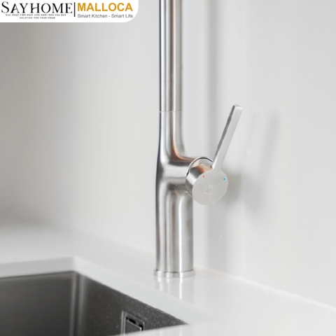 Vòi rửa chén MALLOCA K1726-SS dây rút 2 nguồn nóng, lạnh inox 304 - Hàng chính hãng