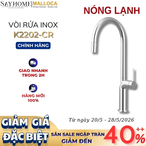 Vòi rửa chén MALLOCA K2202-CR mạ Chrome 2 nguồn nóng, lạnh - Hàng chính hãng