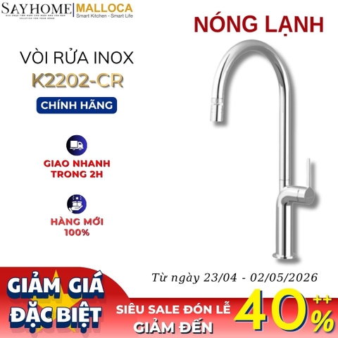 Vòi rửa chén MALLOCA K2202-CR mạ Chrome 2 nguồn nóng, lạnh - Hàng chính hãng