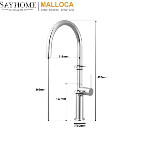 Vòi rửa chén MALLOCA K2202-CR mạ Chrome 2 nguồn nóng, lạnh - Hàng chính hãng