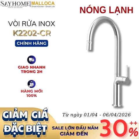 Vòi rửa chén MALLOCA K2202-CR mạ Chrome 2 nguồn nóng, lạnh - Hàng chính hãng