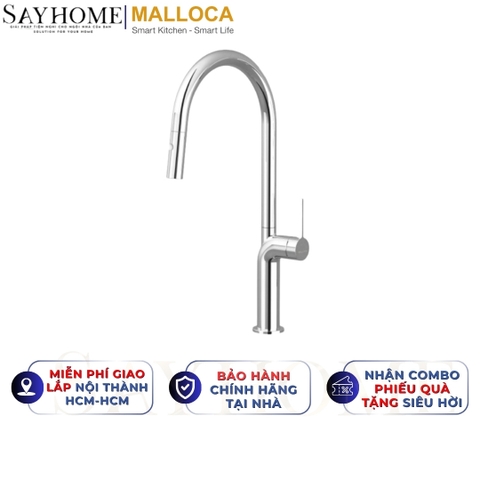 Vòi rửa chén MALLOCA K2203-CR dây rút mạ Chrome 2 nguồn nóng, lạnh - Hàng chính hãng