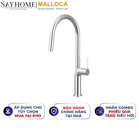 Vòi rửa chén MALLOCA K2203-CR dây rút mạ Chrome 2 nguồn nóng, lạnh - Hàng chính hãng