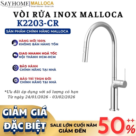 Vòi rửa chén MALLOCA K2203-CR dây rút mạ Chrome 2 nguồn nóng, lạnh - Hàng chính hãng