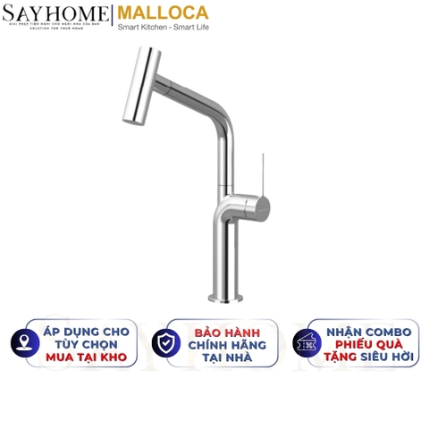 Vòi rửa chén MALLOCA K2206-CR dây rút mạ Chrome 2 nguồn nóng, lạnh - Hàng chính hãng