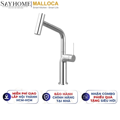 Vòi rửa chén MALLOCA K2206-CR dây rút mạ Chrome 2 nguồn nóng, lạnh - Hàng chính hãng