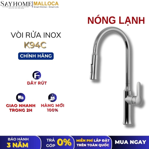 Vòi rửa chén MALLOCA K94C mạ Chrome dây rút - Hàng chính hãng