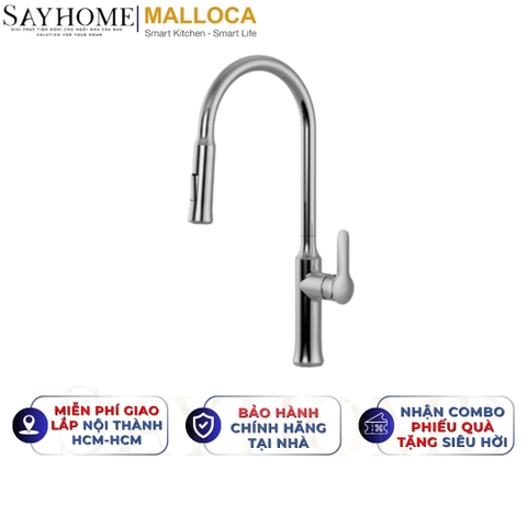 Vòi rửa chén MALLOCA K94C mạ Chrome dây rút - Hàng chính hãng