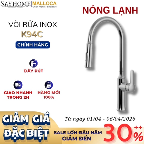 Vòi rửa chén MALLOCA K94C mạ Chrome dây rút - Hàng chính hãng
