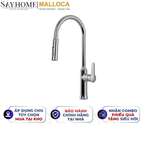 Vòi rửa chén MALLOCA K94C mạ Chrome dây rút - Hàng chính hãng