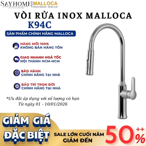 Vòi rửa chén MALLOCA K94C mạ Chrome dây rút - Hàng chính hãng