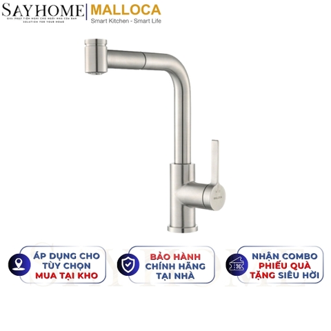 Vòi rửa chén MALLOCA LuxSteel K066-PO dây rút - Hàng chính hãng