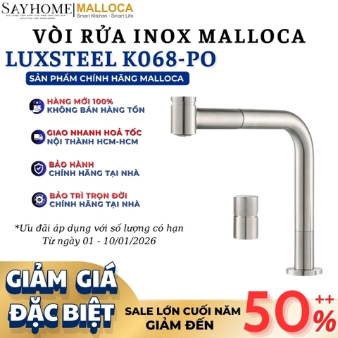 Vòi rửa chén MALLOCA LuxSteel K068-PO dây rút - Hàng chính hãng