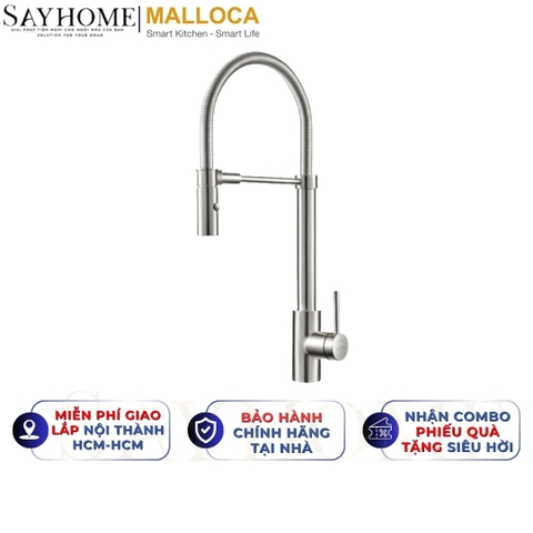 Vòi rửa chén MALLOCA LuxSteel K088-CS dây lò xo - Hàng chính hãng