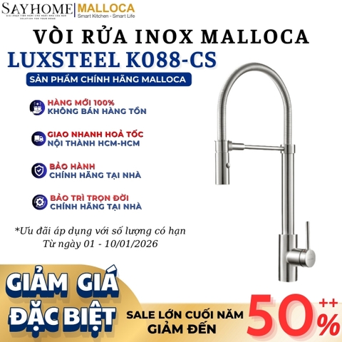 Vòi rửa chén MALLOCA LuxSteel K088-CS dây lò xo - Hàng chính hãng