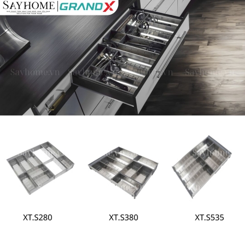 Khay chia thìa nĩa GrandX XT.S280/S380/S535 đa năng Inox Sus304 - Hàng chính hãng