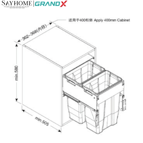 Thùng rác đôi GrandX XW.D30M/D30MD cánh kéo âm tủ - Hàng chính hãng