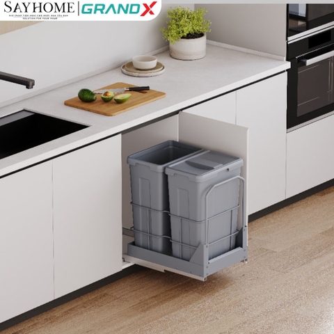 Thùng rác đôi GrandX XW.D40M cở lớn lắp âm tủ cánh kéo - Hàng chính hãng